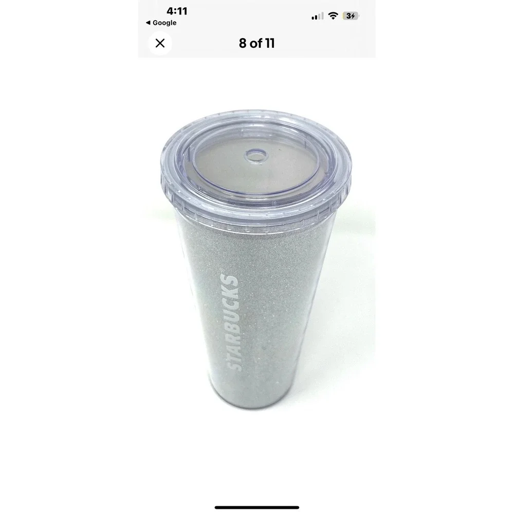Starbucks 2018 Tumbler Cup 20 oz Silver Glitter for Cold Beverages White Letters